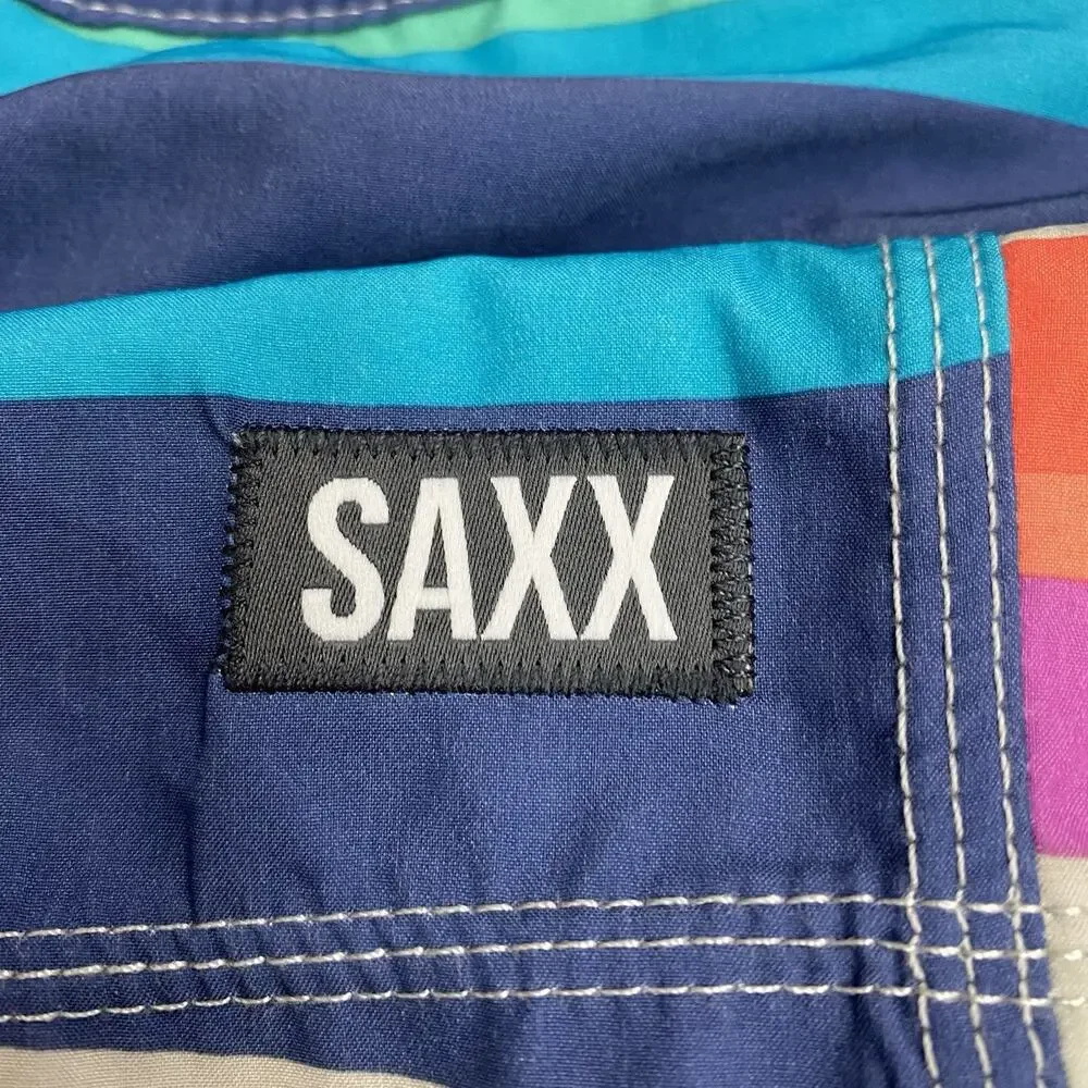 SAXX Betawave 2N1 Board Shorts 32 Striped Swim Trunks BallPark Pouch Stretch